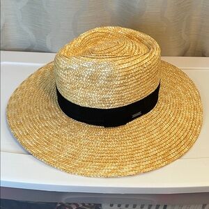 NWT Brixton Joanna Straw Hat Size‎ XS Black Band Honey Color